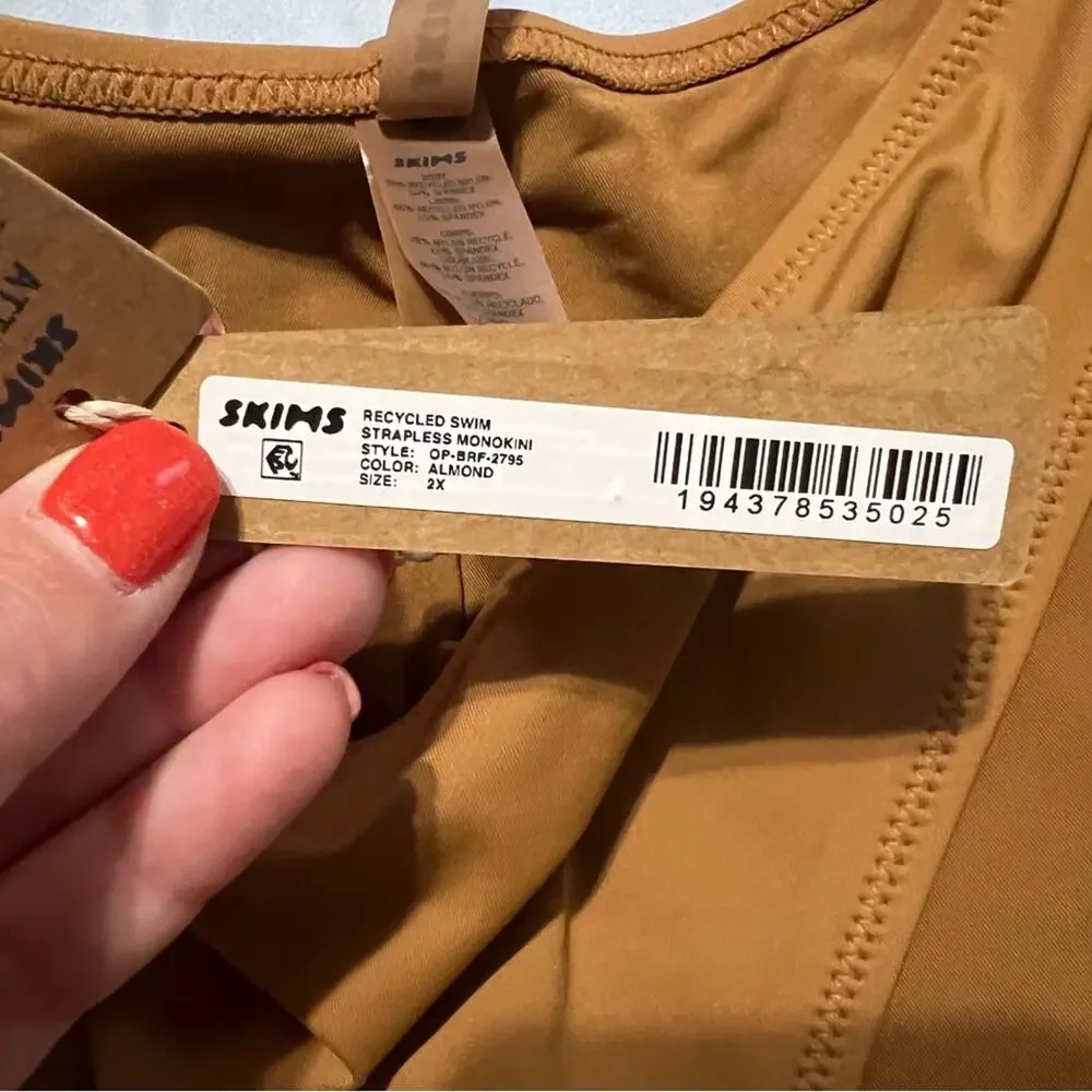 NWT Skims Recycled Swim Strapless Monokini Almond‎ 2X One Piece Tan